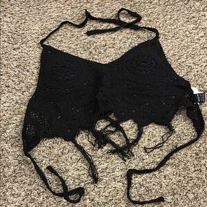Black Crochet Halter Top